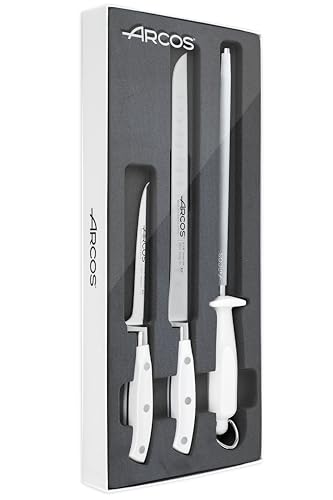 Arcos Riviera Blanc, Set Di Prosciutto 3 Pezzi, Acciaio Inossidabile Forgiato, Manico Pom,, Colore Bianco (Copri Prosciutto Regalo)