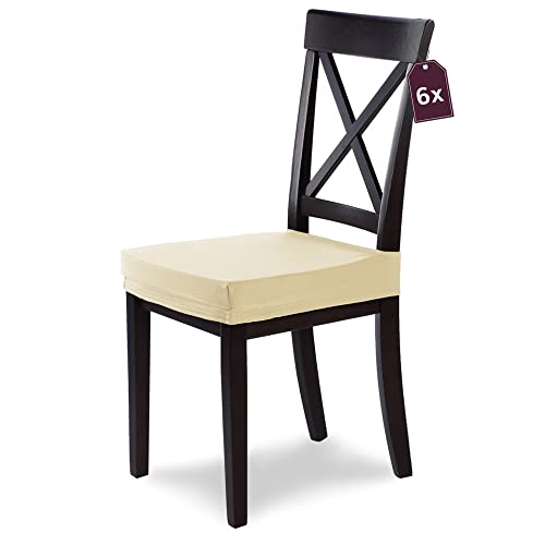 Scheffler-Home Housse De Chaise Extensible « Marie » / Lot De 6 / Crème/Housse De Siège Élastique Avec Protection Contre Les Taches/Housse Élégante Po