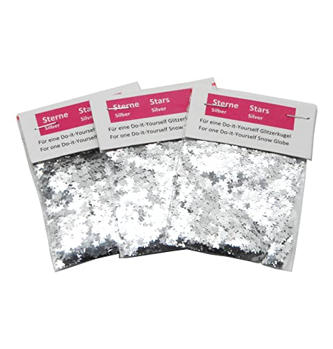 3 Stelle Glitterate Argento Per Palla Di Neve/Sfere Glitter Per Fai Da Te Per Palla Di Neve Fai Da Te 40065 – Stelle Argento