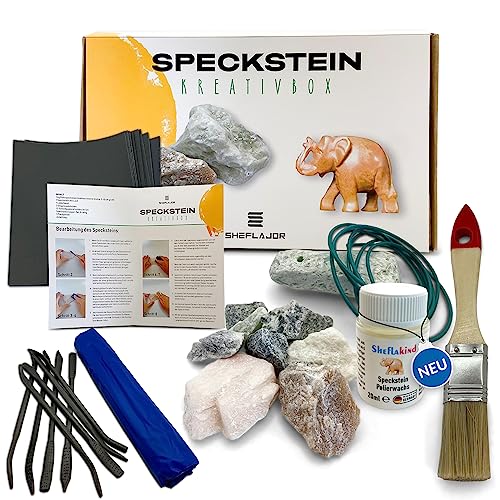 Sheflajor Set Di Pietre Ollari: 1 Kg Di Pietra Ollare, Con Cera Lucidante Per Pietra Ollare, 8 Grattugie, 12 X Carta Vetrata, Pennello Piatto, 1 X Amu