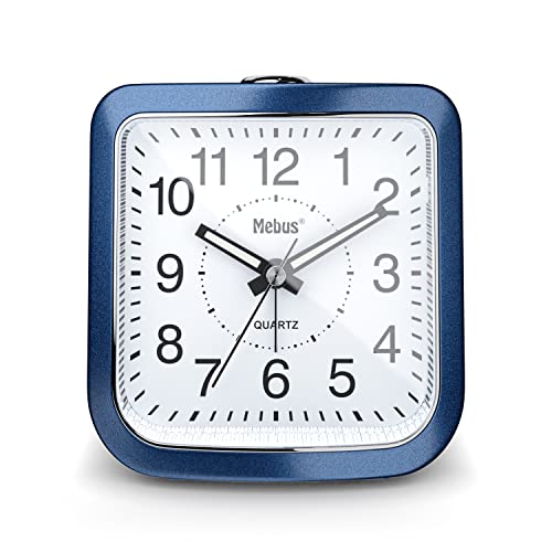Mebus Quarz-Wecker, Geräuscharm Ohne Ticken, Leuchtzeiger, Alarm Mit Weckwiederholung (Snooze), Zifferblattbeleuchtung Auf Knopfdruck, Farbe: Blau, Mo