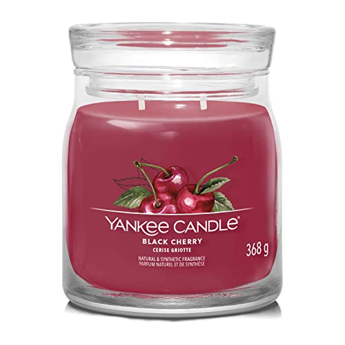 Yankee Candle Candela Profumata Firmata | Candela In Barattolo Medio Di Ciliegia Nera Con Doppio Stoppino | Candela In Miscela Di Cera Di Soia | Regal