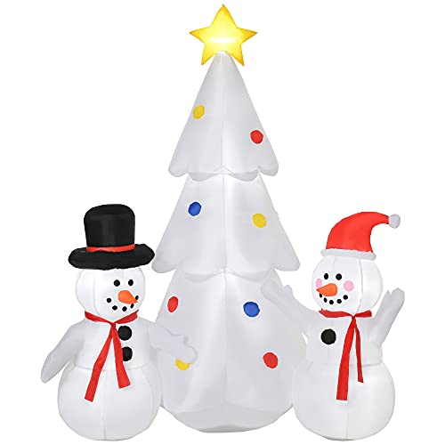 Homcom Albero Di Natale Gonfiabile 185Cm Con Pupazzi Di Neve, Decorazione Natalizia Con Luci Led E Gonfiatore Per Giardino E Casa Multicolore