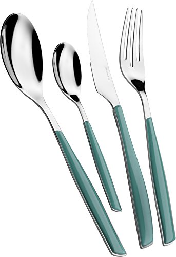 Bugatti, Glamour, Set Posate 24 Pezzi In Acciaio Inox 18/10 E Manico Colore Verde Celadon. Set Posate 6 Persone Composto Da 6 Cucchiai, 6 Forchette, 6