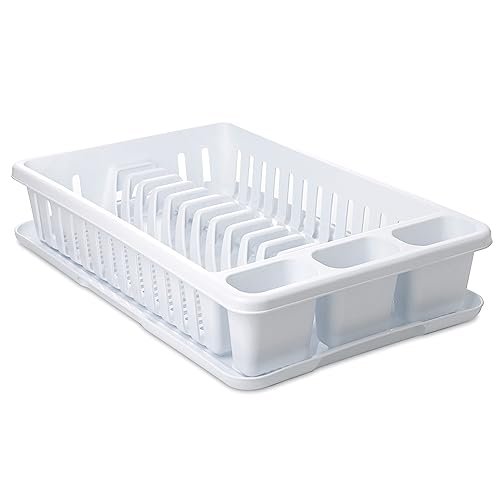 Tatay Escurreplatos Rectangular Con Bandeja Plástico Polipropileno Libre De Bpa, Blanco, 27 X 42 X 10 Cm