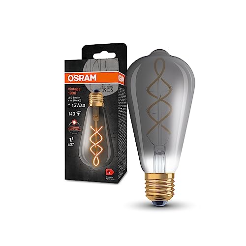 Osram Lampada Led Vintage 1906 Classic Edison Fil, E27, Fumé, 4W, 140Lm, 1800K, Luce Bianca Molto Calda, Filamento Magnetico, Basso Consumo Energetico