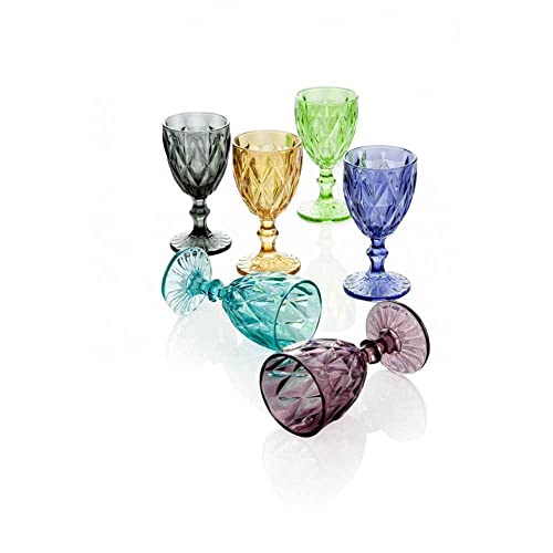 Brandani 54112 Set 6 Calici Diamante Colori Assortiti Vetro