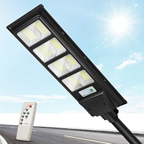 Wstan 400W Lampione Solare Con Pannello Solare, 432Leds, 6500K Bianco Freddo, Faro Solare Led Esterno Dal Tramonto All'Alba Con Telecomando Per Parchi
