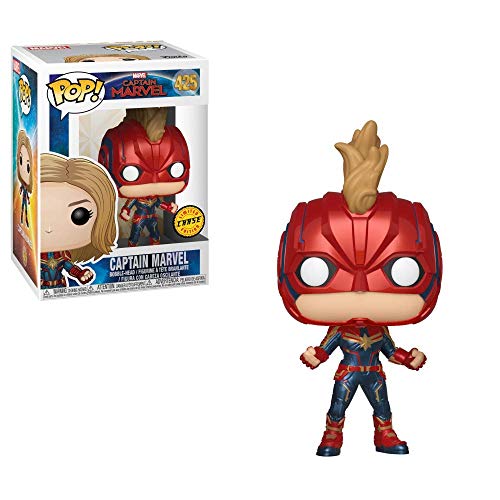 Funko Captain Marvel (Chase Edition): Captain Marvel X Pop! Marvel Vinyl Figure & 1 Pop! Compatible Pet Plastic Graphical Protector Bundle [#425 / 363