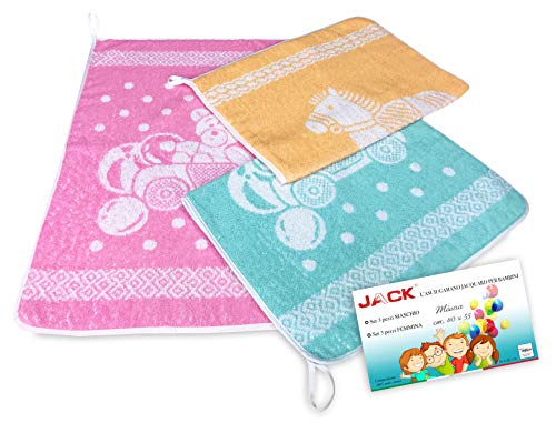 Set 3 Asciugamani Asilo Bambina Jack © Cm. 40X55 Puro Cotone Femmina