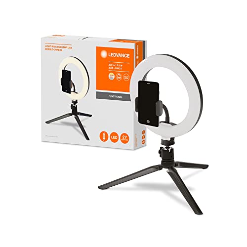 Ledvance Led Ring Light Con Supporto 190Mm Con Connessione Usb, 72 Led Dimmerabili, 3000-5800K, 10W-400-500 Lm, 190Mm, Luce Ad Anello Per Cellulare, T
