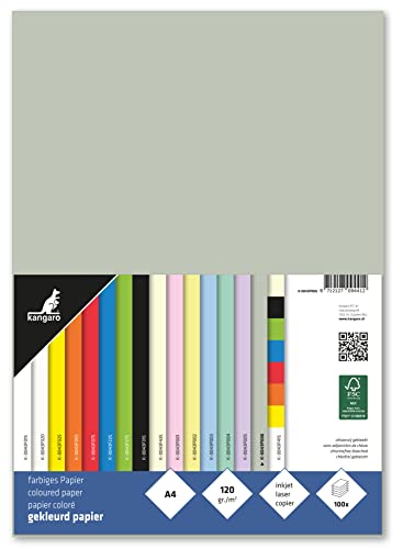 Kangaro - K-0043P006 Carta Colorata Grigio Pastello Din A4-120 G/M² Fsc Mix - Confezione Da 100 - Carta Da Lettere Fai Da Te, K-0043P006