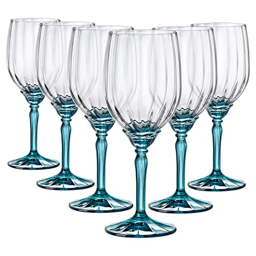 Rocco Bormioli Bormioli Rocco Florian Set 6 Calici In Vetro, Piede Blu, Per Vini Bianchi, 38Cl