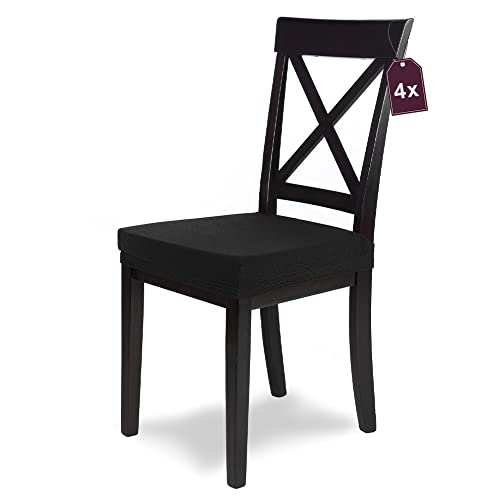 Scheffler-Home Housse De Chaise Extensible « Mia » / Lot De 4 / Noir/Housse De Chaise Élastique En Microfibre Avec Bande Élastique/Housse De Siège Pou