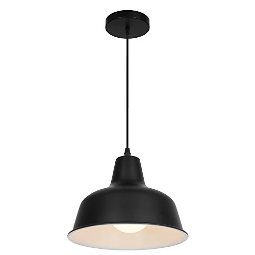 Vonci Black Industrial Barn Pendant Light 1-Light Vintage Farmhouse Domed Hanging Ceiling Light Fixture For Kitchen Island Dinning Room Bedroom Foyer