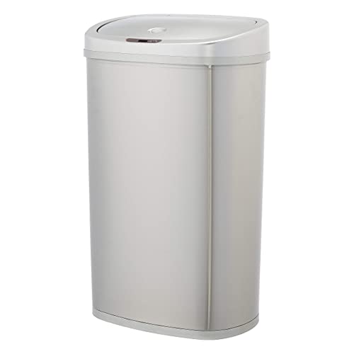 Amazon Basics - Pattumiera In Acciaio Inox, Automatica, Rettangolare, Da 50 Litri, Bianco