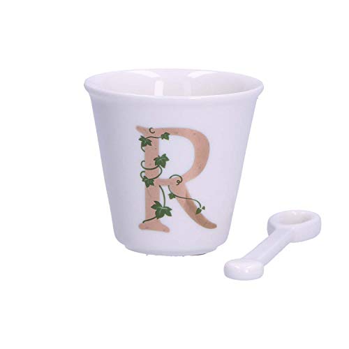 La Porcellana Bianca - Bicchierino Lettera R Con Cucchiaino - Arredo Casa, Cucina - Linea Unico - Idea Regalo - Porcellana - 75 Cc; Ø 6,7; H6 Cm