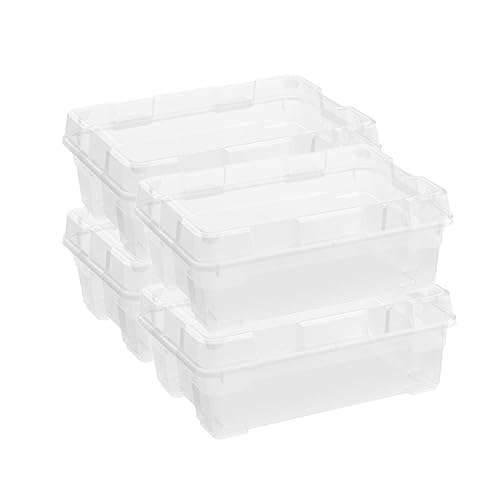 Keter Set Di 4 Contenitori In Plastica Con Coperchio Jumbo Box M, Trasparenti, Ideali Per Vestiti E Come Portaoggetti, Adatti Per Armadi E Garage, 35