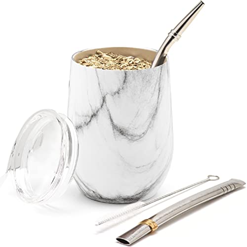 Balibetov Mate Argentino - Set Yerba Mate (Tazza Mate) - Acciaio Inossidabile 18/8 A Doppia Parete - Include Due Bombilla Mate E Una Spazzola Per La P