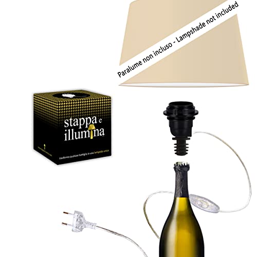 Stappa E Illumina Standard | Portalampada Bottiglie Magnum Con Foro Da 15 A 22 Mm, E27 Trasforma Bottiglie In Lampade In 30 Secondi, Kit Lampada Botti