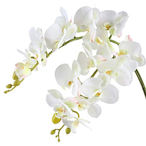 Famibay Fiori Orchidea Finta Ramo Orchidea Phalaenopsis Artificiale Bianca 2 Pz Per Casa Decorazione