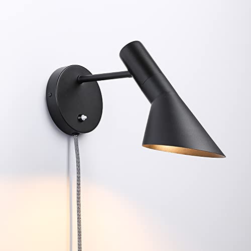 B·Led Barcelona Led - Lampada Da Parete Con Cavo, Presa E Interruttore, Lampada Da Lettura, Design Elegante, Moderno, Nordico, Orientabile, Colore Ner