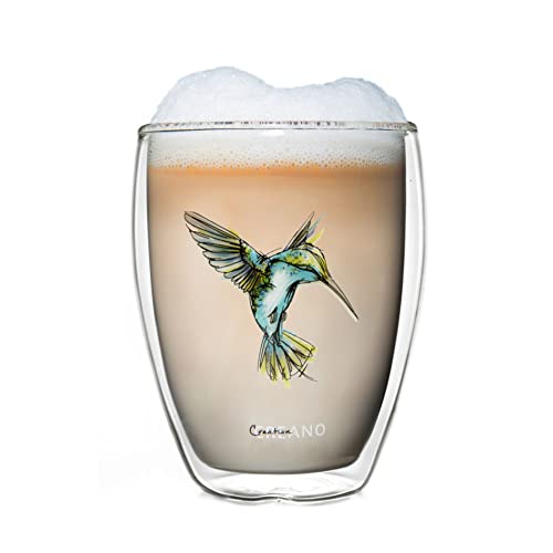 Creano Bicchiere Termico Colibrì, Bicchiere Di Tè Doppio Vetro Da Borosilicato, Latte Macchiato, Tazza Termica Con Stampa Di Uccelli Colibrì | 250Ml I