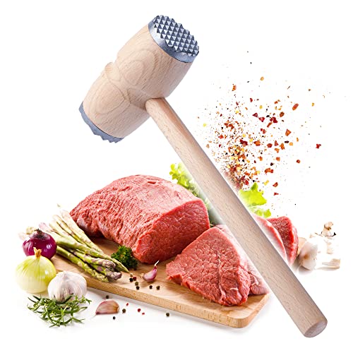 Kadax Batticarne In Legno, Martello Per Carne In Metallo, Double Face Martello Per Bistecche, Martello Inteneritore, Martello Bistecca, Mazzuolo Per C