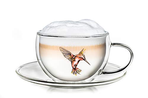 Creano Tazza Termica "Hummi", Per Tè/Latte Macchiato, A Doppia Parete, Con Motivo Colibrì | 250Ml In Confezione Regalo Esclusiva, Rosso