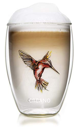 Creano Bicchiere Termico Di Doppia Parete Colibrì, Vetro Borosilicato, Bicchiere Con Stampa Di Uccelli, Latte Macchiato, Tazza Termica Uccello Colibrì