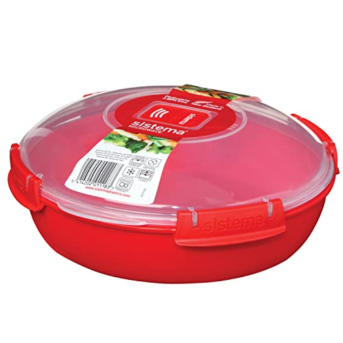 Sistema Contenitore Per Alimenti Rotondo Per Microonde/Ciotola Per Cucinare | Vaporiera Da 1,3 L | Rosso/Trasparente