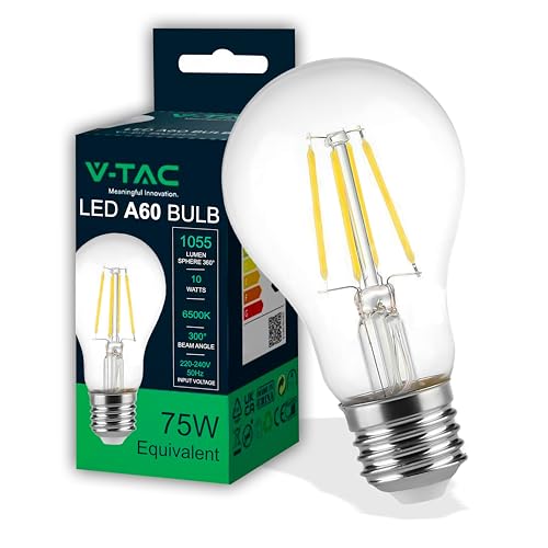 V-Tac Lampadina Led A Filamento Con Attacco E27 10W (Equivalenti A 75W) A60-1055 Lumen - Lampadine Led Massima Efficienza E Risparmio Energetico - 650