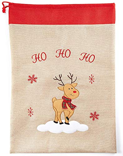 Heitmann Deco Nikolaussack - Weihnachts-Jutesack, Stoff-Geschenksack, Geschenkbeutel Natur Und Rot - Rentier, Elch