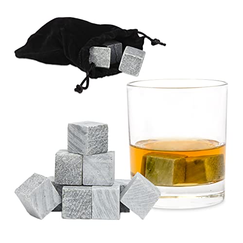 Relaxdays Pietre Da Whisky, Set 9 Stones Per Drink, Accessori Per Il Bar, Confezione Con Sacchetto, Idea Regalo, Grigio, 2X2X2 Cm