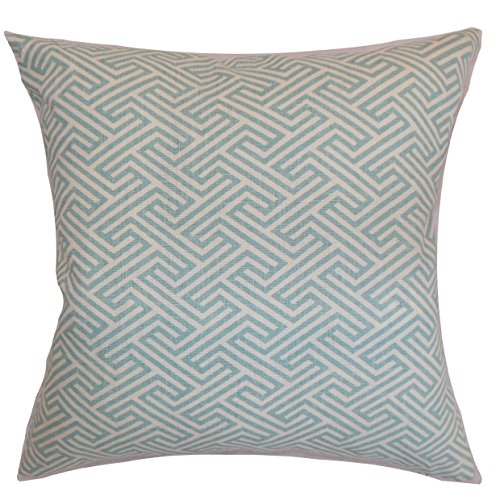 The Pillow Collection Graz Federa Per Cuscino Geometrica, Cotone, Blu, 46 X 46 Cm