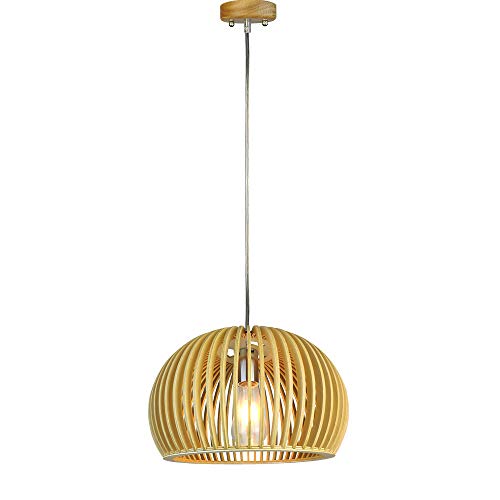 V-Tac Vt-3200 Lampadario Led Portalampada E27 Pendente Finitura In Legno Orientale Rotondo 330 * 220Mm - 40531