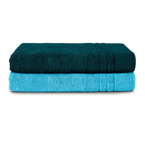 Komfortec Asciugamani 2 Per Sauna 70X200 Cm In 100% Cotone,470 G/M², Asciugamano Doccia Grande, Morbido, Asciugatura Rapida, Petrolio/Turchese