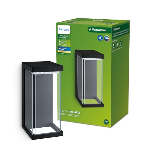 Philips Led Kyrie Lampada Da Parete Per Esterni, Luce Bianca Calda, 12W, Ip44, Nero