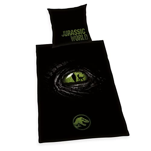 Herding Jurassic World Biancheria Da Letto, Federa Ca. 80X80 Cm, Copripiumino Ca. 135X200 Cm, Con Cerniera Scorrevole Di Qualità, 100% Cotone, Renforc