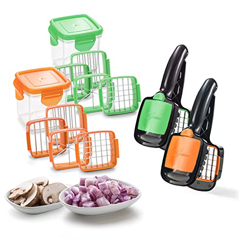 Genius Nicer Dicer Quick, Acciaio Inossidabile, Plastica, Verde & Arancio, 7 Pezzi
