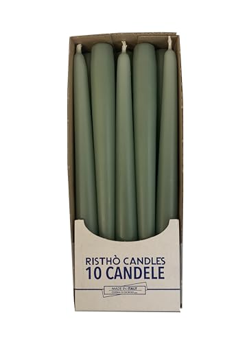 Cereria Di Giorgio Risthò Candele Coniche Per Candeliere, Cera, Grigio Verde, 2.2 X 25 Cm, 10 Unità