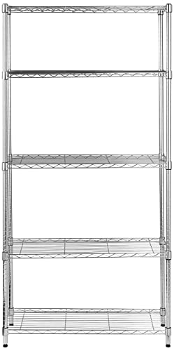 Amazon Basics - Scaffalatura A 5 Ripiani, 36 Inches X 14 Inches X 72 Inches, Cromo