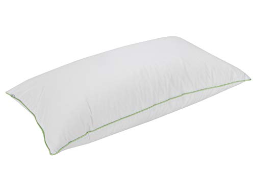 Pikolin Home - Cuscino Deluxe 70% Piuma D’Oca Con Doppia Federa In Cotone Anti-Acaro, Orlo Verde E Durezza Media