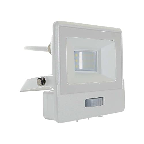 V-Tac Faro Led Da Esterno Con Chip Samsung 10W Con Sensore Pir Di Colore Bianco Impermeabile Con Cavo Da 1 Metro, Luce Bianco Freddo