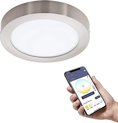 Eglo Connect.Z Smart Home Led Lampada Da Soffitto Per Bagno Fueva-Z, Ø 21 Cm, Zigbee, App E Controllo Vocale, Colore Della Luce Regolabile, Dimmerabil