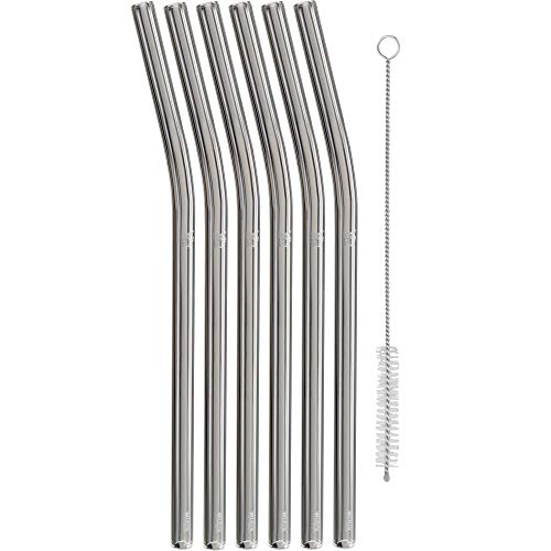 Wmf Baric Glasstrohalme-Set 7-Teilig, 6 Trinkhalme Gebogen + 1 Reinigungsbürste Cannuccia Ecologica Riutilizzabile, Per Bevande Calde E Fredde, Vetro