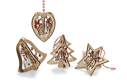 Heitmann Deco Holz-Schmuck - Zum Zusammenstecken - Behang Set Aus Holz - 4-Teilig - Weihnachtsdekoration - Christbaum