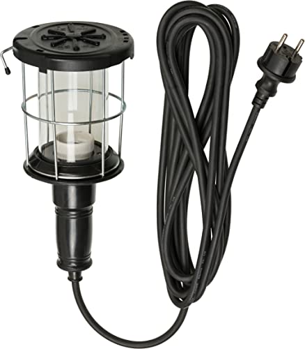 Brennenstuhl Lampada Da Officina In Gomma Dura Con Robusto Cestello Di Protezione (60 W, Diametro 146 Mm, Cavo Da 5 M), Colore: Nero