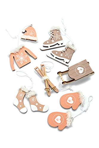Heitmann Deco Christbaum-Schmuck - Behang Set Aus Holz - 6-Teilig - Baumbehang In Apricot/Taupe - Weihnachtsdekoration