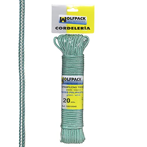 Wolfpack 16010040 Drizza O Corda Intrecciata, In Polipropilene, Colore: Bianco/Verde (Matassa Mt 20)